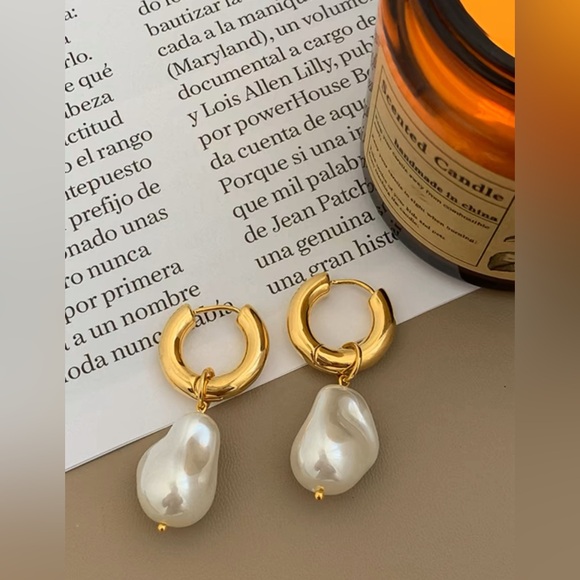 Gold Pearl Drop Earrings - Picture 2 of 8